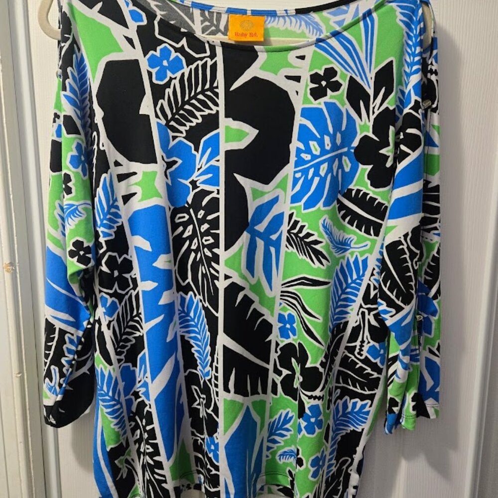 Ruby Rd tropical print 3/4 cutout sleeve top XL‎